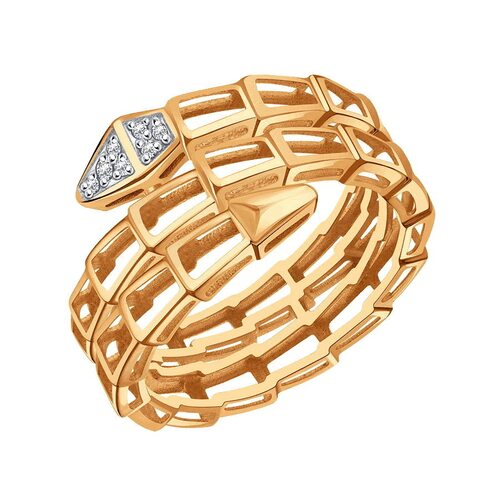 Кольцо "Змея" с бриллиантами из золота 585 пробы