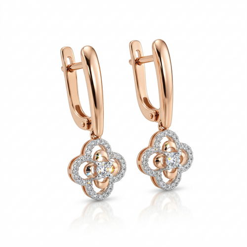 Серьги "Цветы" с бриллиантами из золота 585 пробы