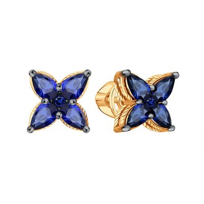 Серьги "Цветы" с сапфирами из золота 585 пробы