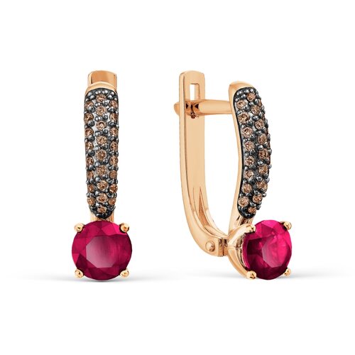 Серьги с рубином и коньячными бриллиантами из золота 585 пробы