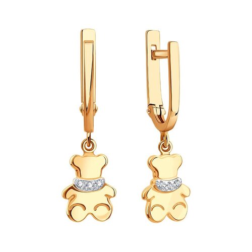 Серьги "Мишки" с фианитами из золота 585 пробы