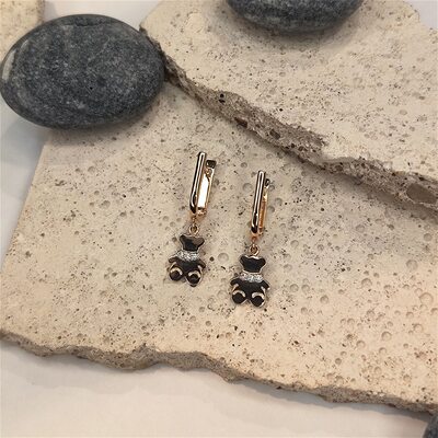 Серьги "Мишки" с фианитами из золота 585 пробы