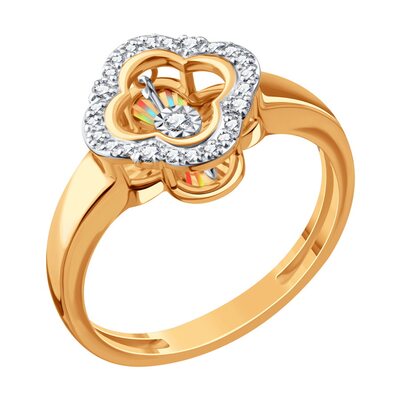 Кольцо "Клевер" с танцующим бриллиантом из золота 585 пробы