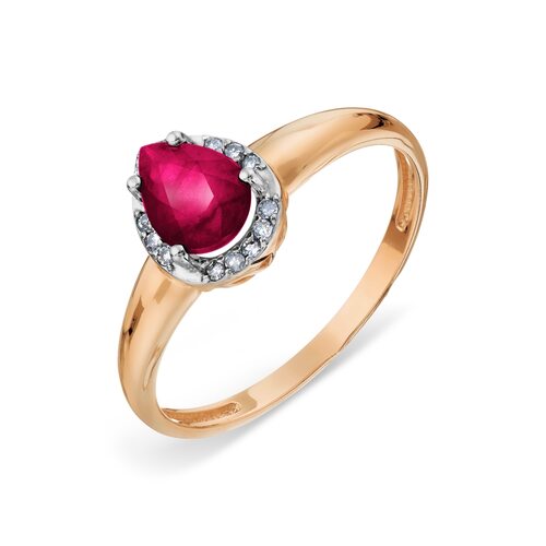 Кольцо с бриллиантами и рубином из золота 585 пробы