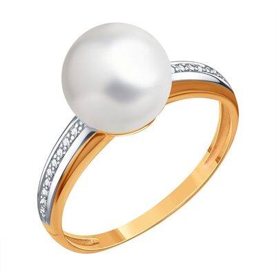 Кольцо с жемчугом и бриллиантами из золота 585 пробы