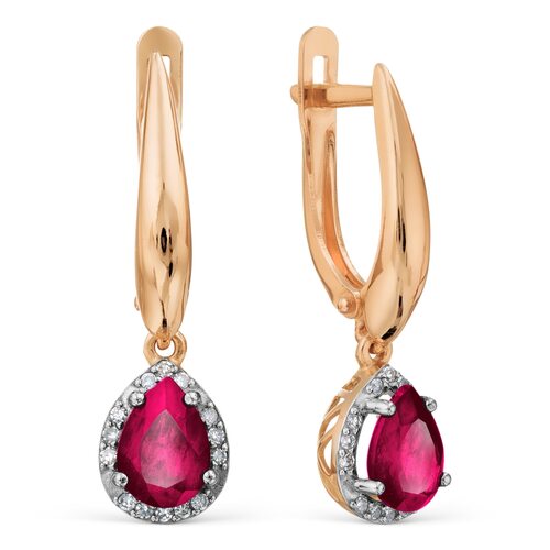 Серьги с бриллиантами и рубинами из золота 585 пробы