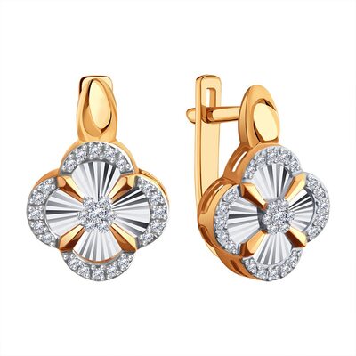 Серьги "Цветы" с бриллиантами из золота 585 пробы