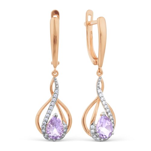 Серьги с аметистами и фианитами из золота 585 пробы