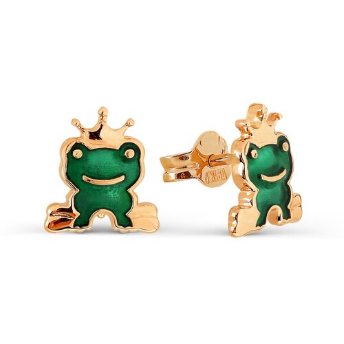 Пусеты "Лягушки" с эмалью из золота 585 пробы 