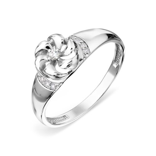 Кольцо "Цветок" с бриллиантами из белого золота 585 пробы
