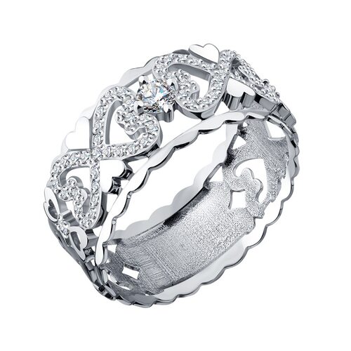 Кольцо "Сердца" с бриллиантами из белого золота 585 пробы