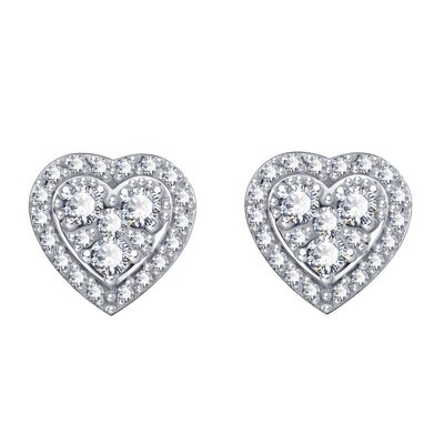 Серьги "Сердца" с бриллиантами из белого золота 585 пробы