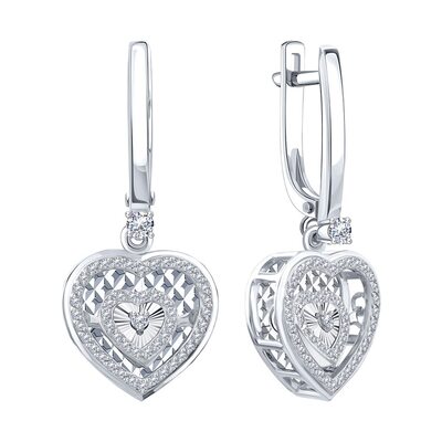 Серьги "Сердца" с бриллиантами из белого золота 585 пробы