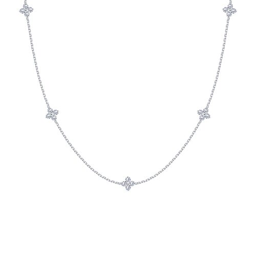 Колье "Цветы" с фианитами из белого золота 585 пробы