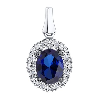 Подвеска с сапфиром и бриллиантами из белого золота 585 пробы