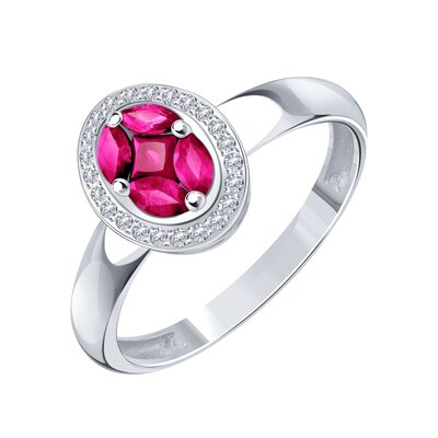 Кольцо с рубинами и бриллиантами из белого золота 585 пробы