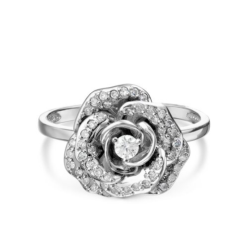 Кольцо "Роза" с бриллиантами из белого золота 585 пробы