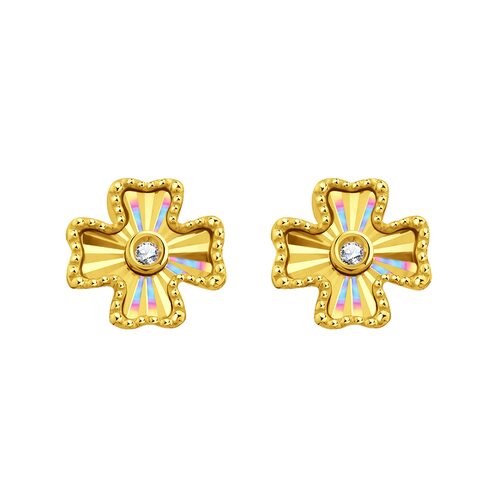 Серьги "Кресты" с фианитами из желтого золота 585 пробы