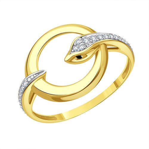 Кольцо "Змея" с бриллиантами из желтого золота 585 пробы