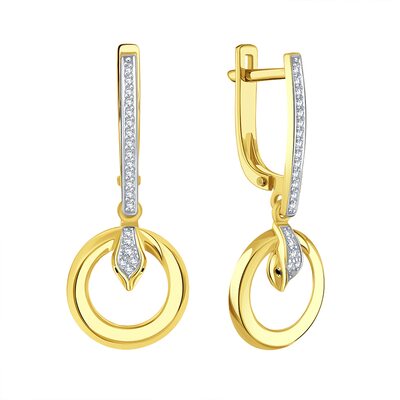 Серьги "Змея" с бриллиантами из желтого золота 585 пробы