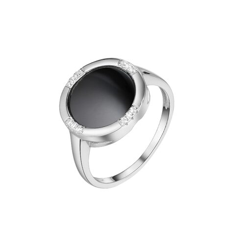 Кольцо с керамикой и фианитами из серебра 925 пробы