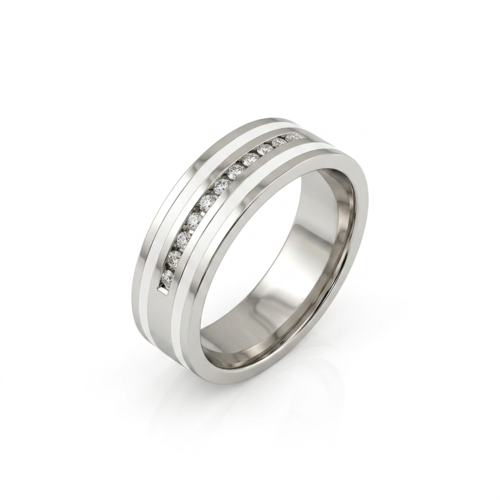 Кольцо обручальное с бриллиантами и керамикой из белого золота 585 пробы