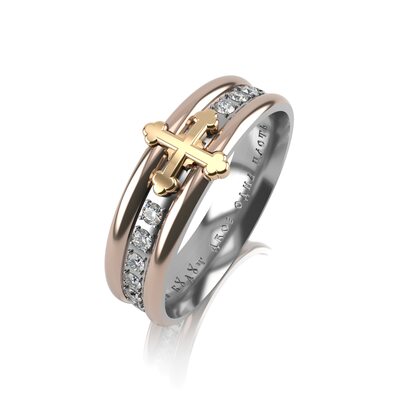 Кольцо обручальное "Крест" с бриллиантами из золота 585 пробы