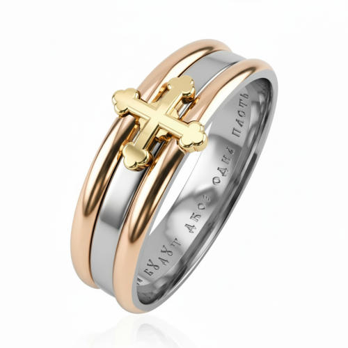 Кольцо обручальное "Крест" из золота 585 пробы