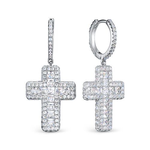 Серьги "Кресты" с фианитами из серебра 925 пробы