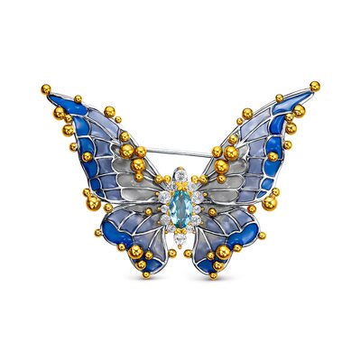 Брошь-Подвеска "Бабочка" с топазами и эмалью из серебра 925 пробы