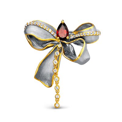 Брошь "Бант" с гранатами и топазами из серебра 925 пробы