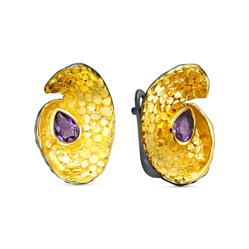 Серьги с аметистами из серебра 925 пробы с позолотой