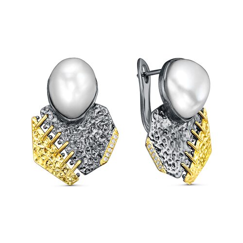 Серьги с барочным жемчугом и топазами из серебра 925 пробы с позолотой