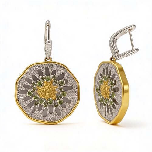 Серьги с перидотом из серебра 925 пробы