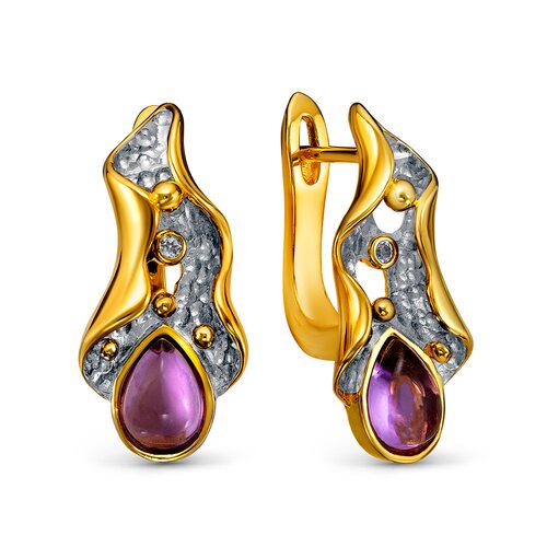 Серьги с аметистами и топазами из серебра 925 пробы с позолотой