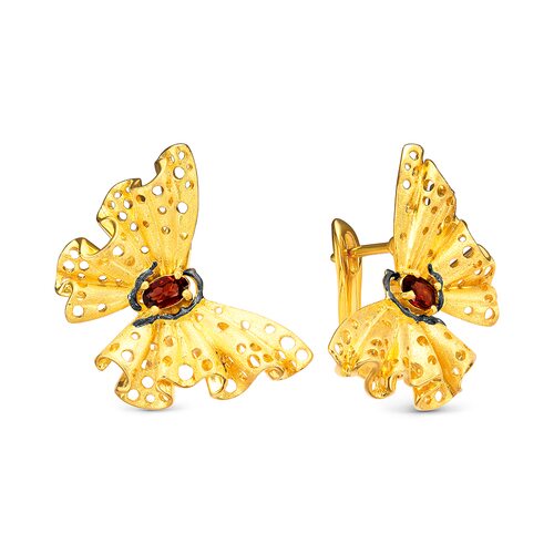 Серьги "Бабочки" с гранатами из серебра 925 пробы с позолотой