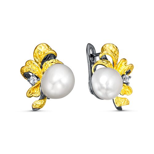 Серьги с барочным жемчугом и топазами из серебра 925 пробы с позолотой