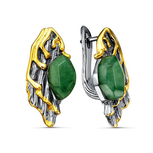 Серьги с авантюрином из серебра 925 пробы с позолотой