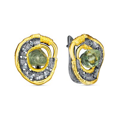 Серьги с флюоритом и топазами из серебра 925 пробы с позолотой