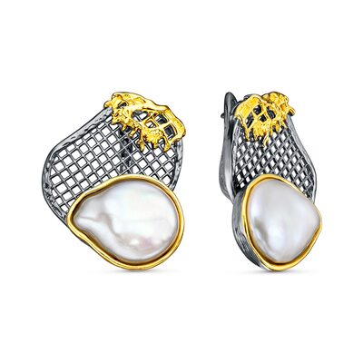 Серьги с барочным жемчугом из серебра 925 пробы с позолотой