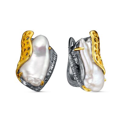 Серьги с барочным жемчугом из серебра 925 пробы с позолотой