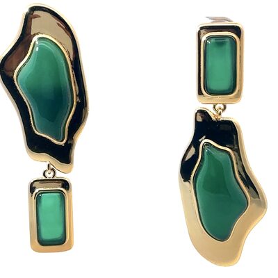 Серьги с агатами из серебра 925 пробы с позолотой