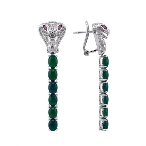 Серьги с цирконами, гранатом и агатом из серебра 925 пробы