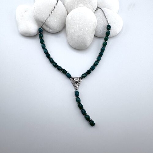 Колье с цирконом, гранатом и агатом из серебра 925 пробы