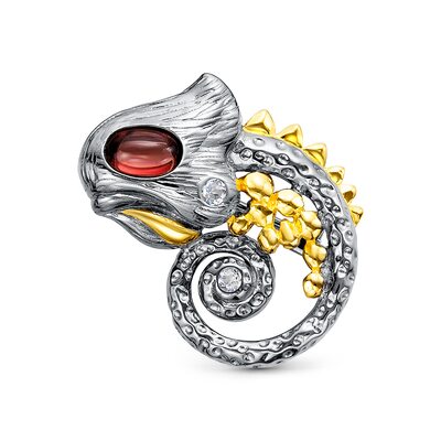 Брошь "Хамелеон" с гранатом и топазами из серебра 925 пробы