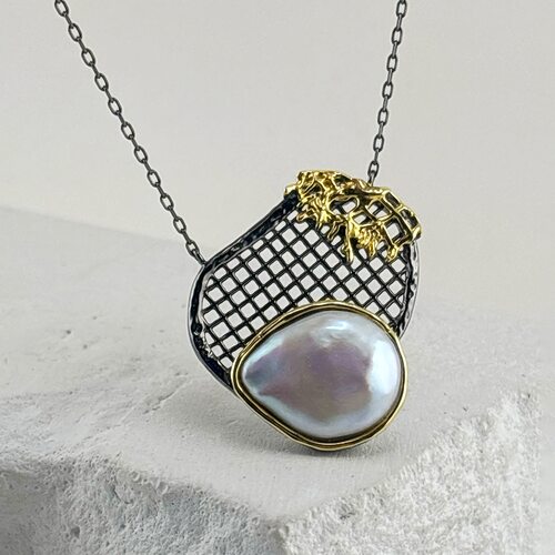 Колье с барочным жемчугом из серебра 925 пробы с позолотой