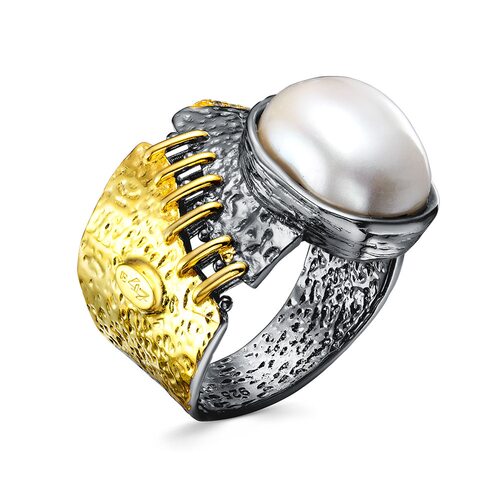Кольцо с барочным жемчугом и топазом из серебра 925 пробы с позолотой