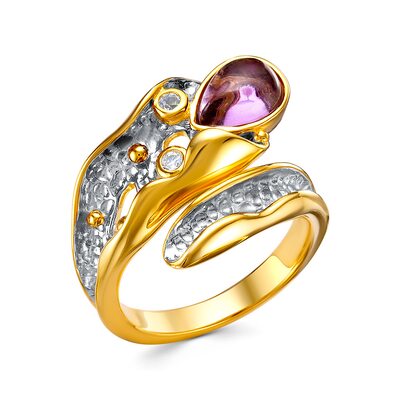 Кольцо с аметистом и топазами из серебра 925 пробы с позолотой