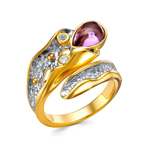 Кольцо с аметистом и топазами из серебра 925 пробы с позолотой