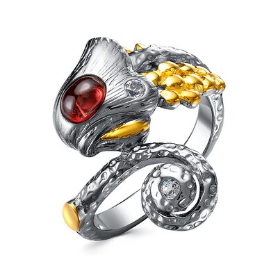 Кольцо "Хамелеон" с агатом и топазами из серебра 925 пробы